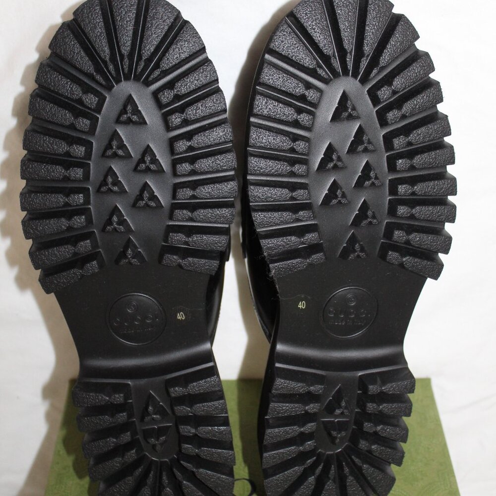 NWB Gucci Horsebit GG Lug Sole Black Leather Flats Mules Slip Ons 764207 - Picture 10 of 10